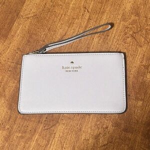 Kate Spade New York Light Grey Saffiano Leather Wrist Strap Zipper Slim Wallet